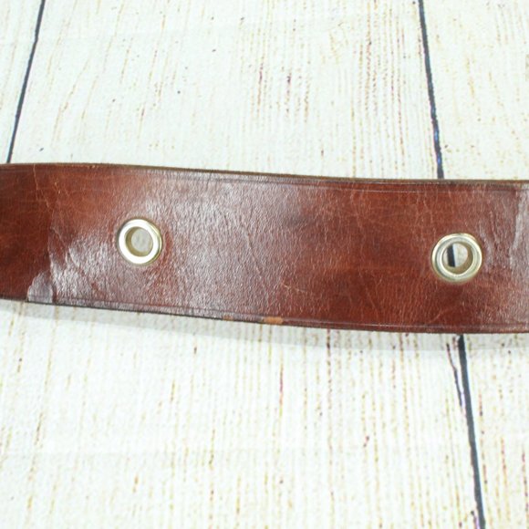 Men's Brown Leather Belt Solid Brass Buckle D-Ring Size 36 - Picture 6 of 8